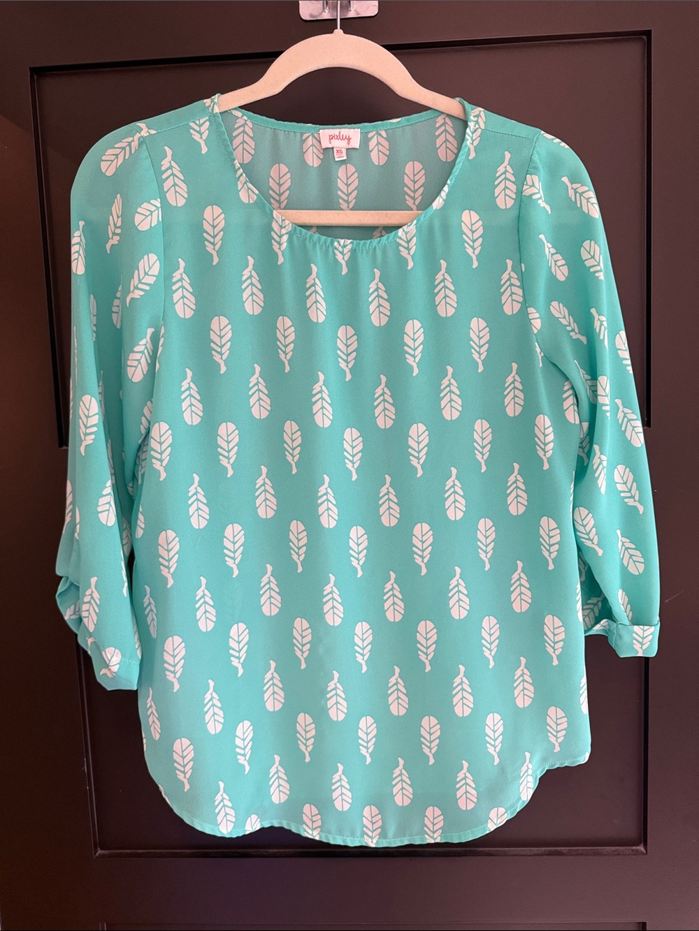 Pixley sea green Feather-Print Blouse